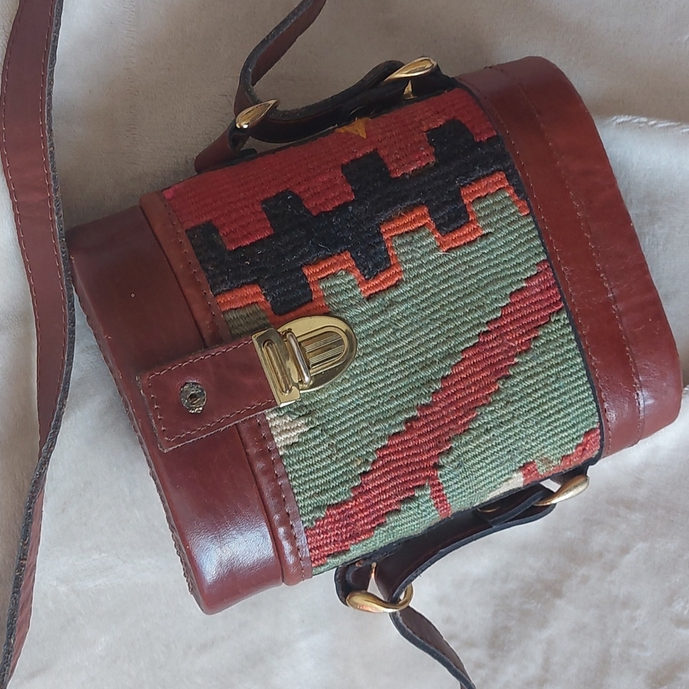 The Nomadic Collection Turkish Kilim leather bucket style bag vintage bohemian
